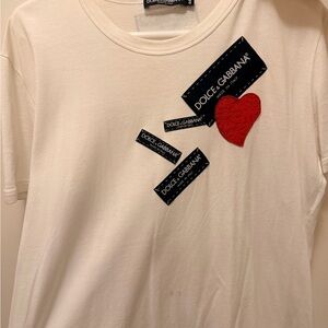 Dolce & Gabbana Cream Tee with Red Heart